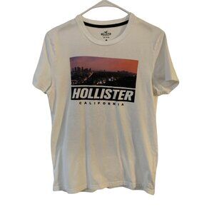 Hollister California White Graphic Crewneck T-Shirt Small 100% Cotton